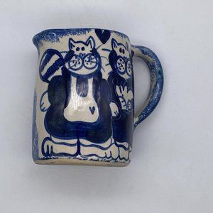 Vintage Stoneware Pitcher Blue and Cream Spongeware